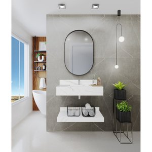 Bancada em Porcelanato para Banheiro 80cm Com Cuba BRANCO 