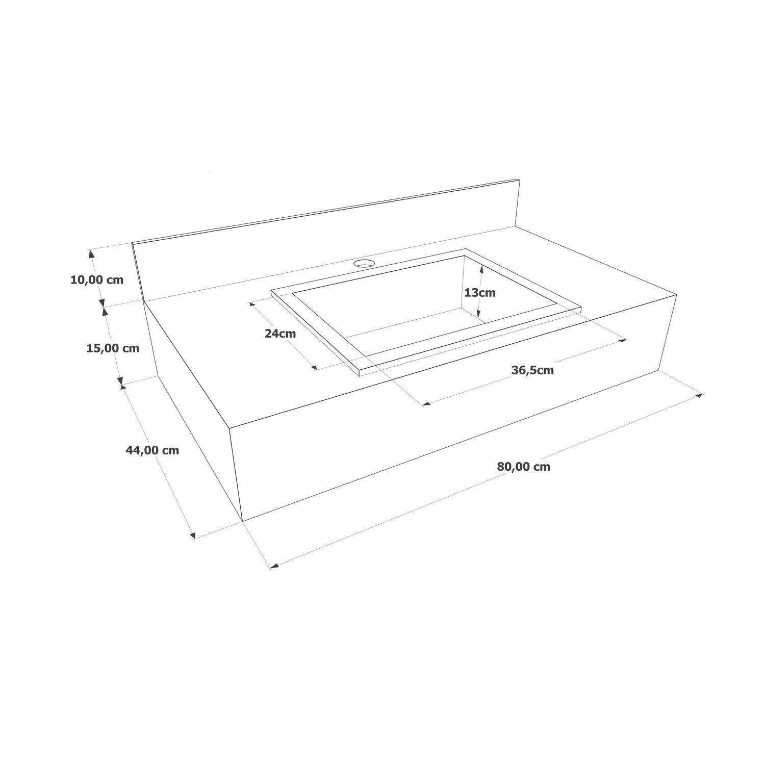 Bancada em Porcelanato para Banheiro 80cm Com Cuba BRANCO  - 3