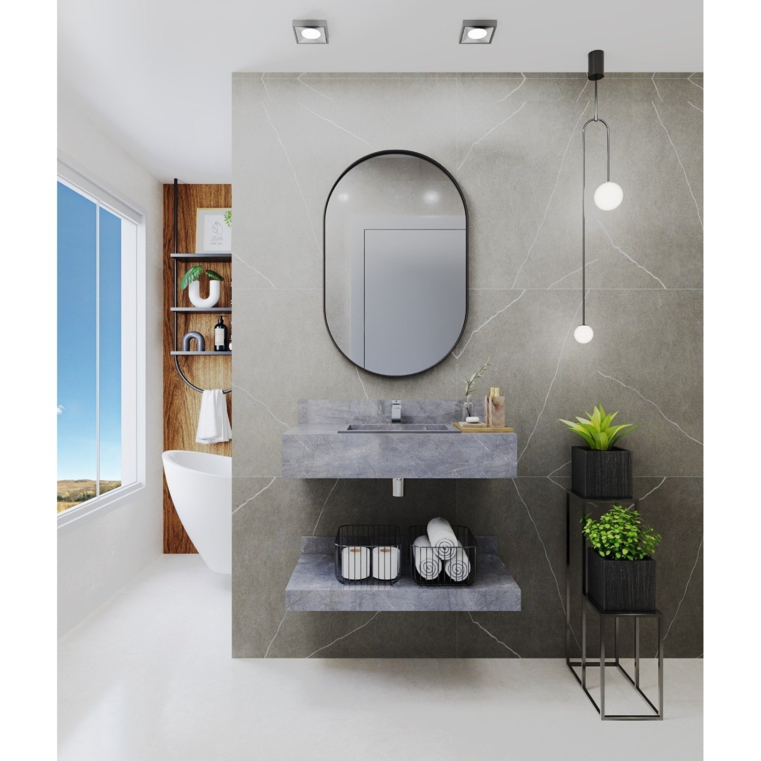 Bancada em Porcelanato para Banheiro 80cm Com Cuba GRAFITE - 1