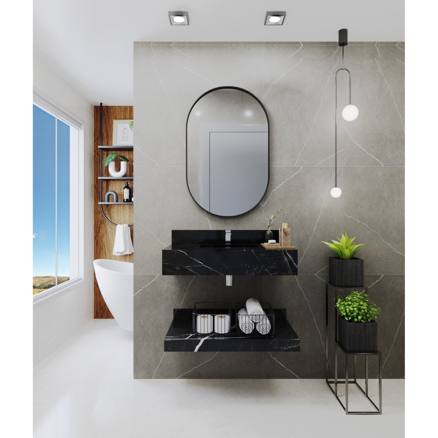 Bancada em Porcelanato para Banheiro 80cm Com Cuba PRETO - 1