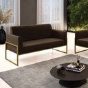 Ver imagem 2 de Sofá Namoradeira Base Industrial Alta Dourado Marisa Suede Marrom D03 - D’Rossi