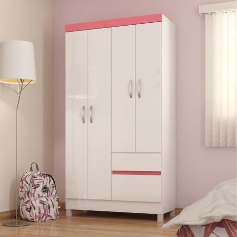 Conjunto de Guarda Roupa e Cômoda Selene para Quarto Branco