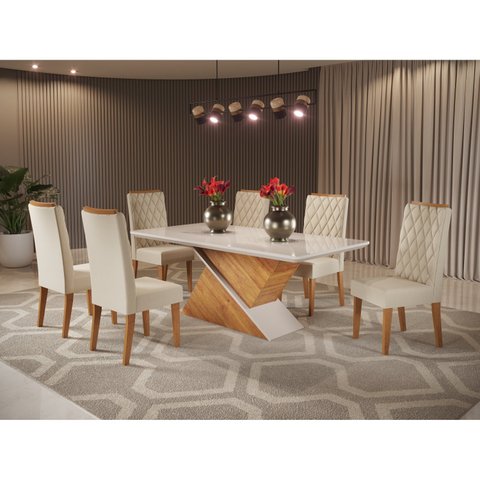Conjunto Sala de Jantar Mesa Epic Tampo Vidro/MDF com 6 Cadeiras Iza 