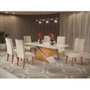 Ver imagem 1 de Conjunto Sala de Jantar Mesa Epic Tampo Vidro/MDF com 6 Cadeiras Iza Bege/Mel/Off White