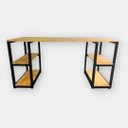 Ver imagem 2 de Mesa De Escritório Industrial Com 2 Prateleiras 160x50x75Alt Madeira Pinus 30mm