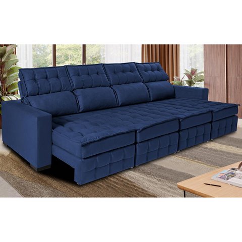 Sofá Retrátil e Reclinável 3.20m Molas Ensacadas e Costura Tripla Cama inBox Nobre Suede Azul