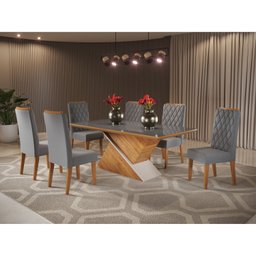 Conjunto Sala de Jantar Mesa Epic Tampo Vidro/MDF com 6 Cadeiras Iza  - 1