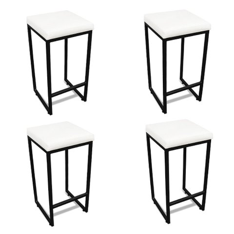 Banqueta Alta para Cozinha Industrial Kit 4 Nick Preto e Sintético branco D03 - D’Rossi