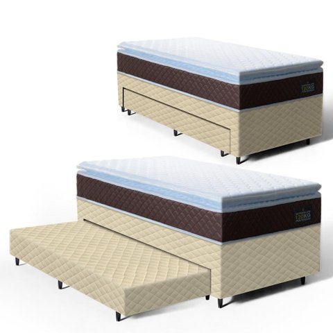 Cama Box com Colchão de Espuma D33 Pillow Top Comfort Luxo + Auxiliar de Espuma Unique Solteiro 88cm