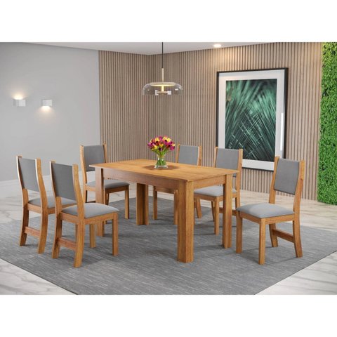 Conjunto Sala de Jantar Mesa Tower com 6 Cadeiras Sol Marrom/Mel/Cinza