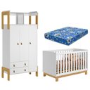 Ver imagem 1 de Berço Americano Mini Cama Q Encanto Slim e Guarda Roupa Fantasia Branco Acetinado com Colchão Ortobo