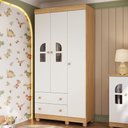 Ver imagem 1 de Guarda-roupa Infantil 92cm com Vidro 3 Portas e 2 Gavetas Nina Multimóveis Mp4503 Madeirado/branco
