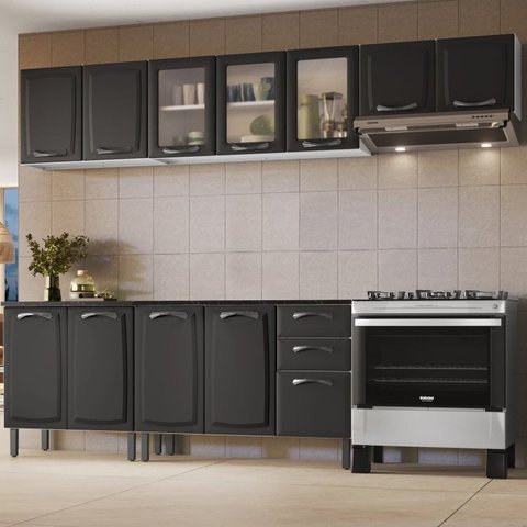 Cozinha Completa Modulada 5 Peças 12 Portas 2 Gavetas New Premium Itatiaia Cinza