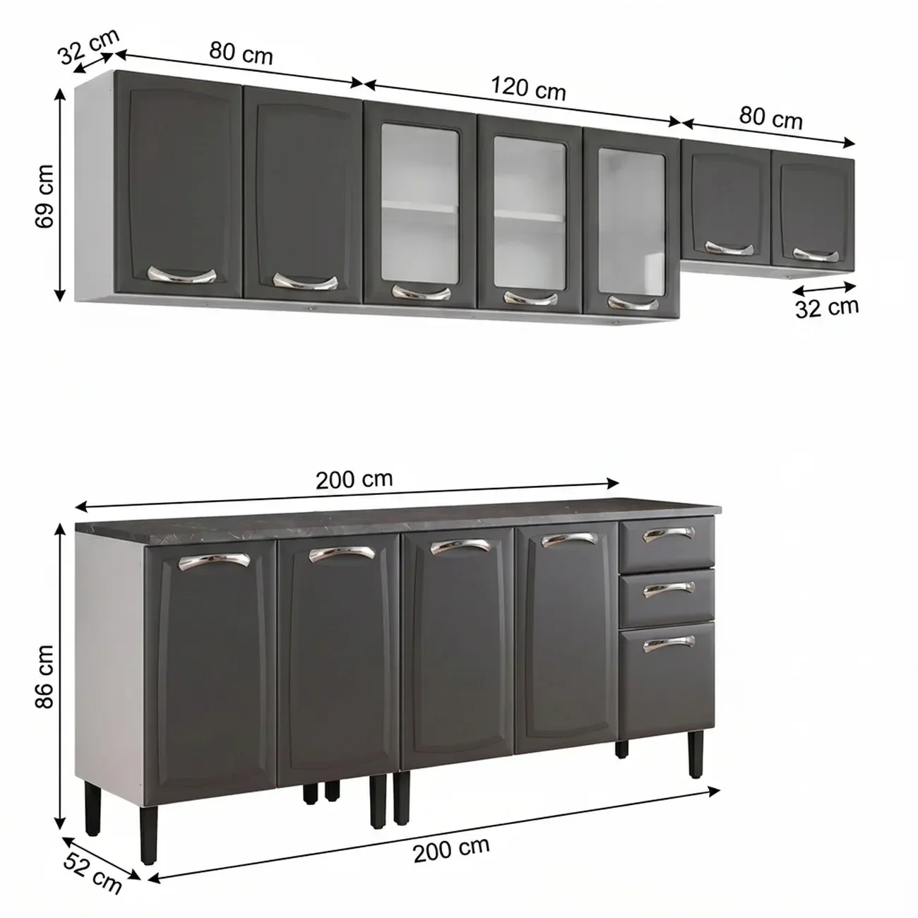 Ver imagem 3 de Cozinha Completa Modulada em Aço 5 Peças Balcão com Tampo New Premium Itatiaia Cinza Grafite/Branco