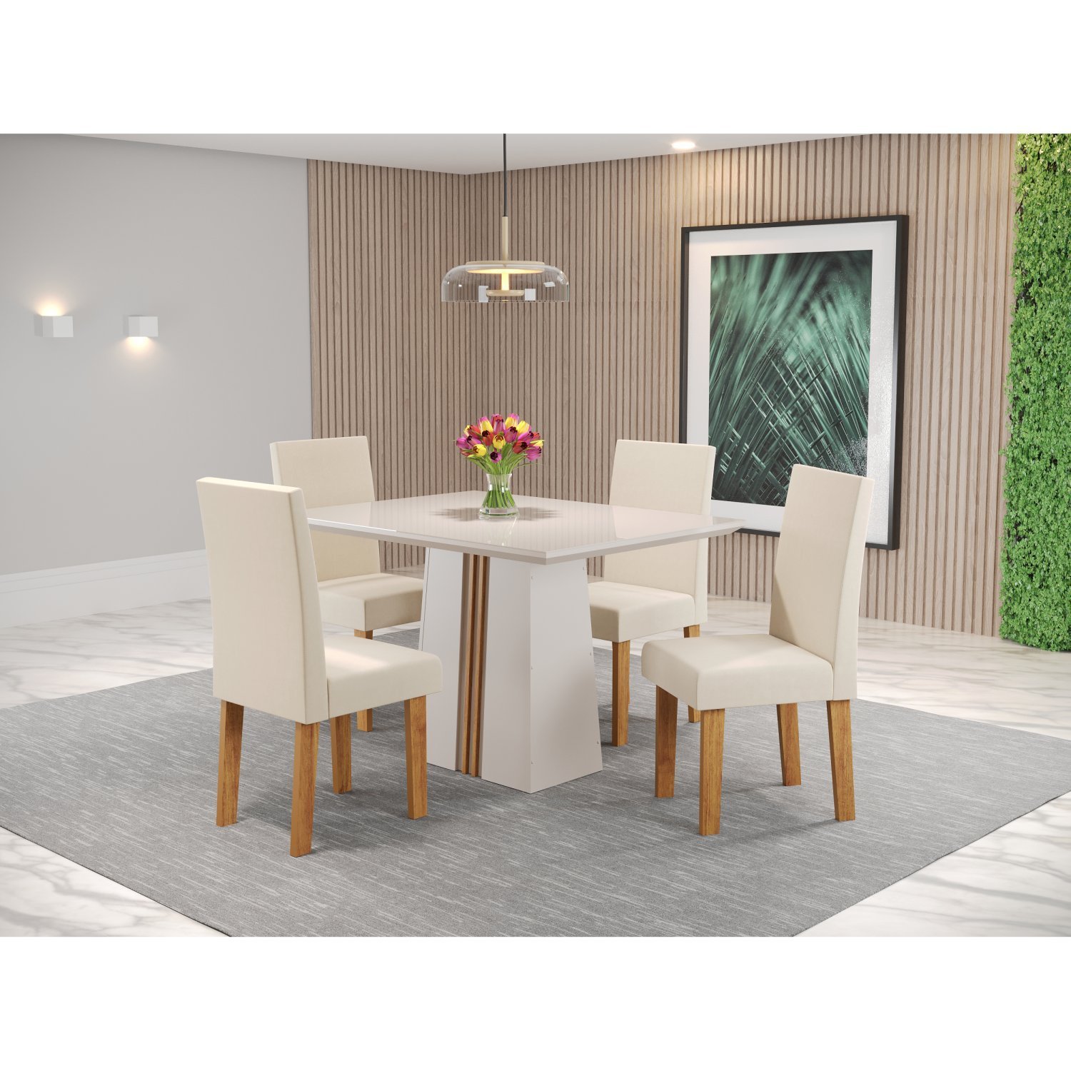 Conjunto Sala de Jantar Mesa Queen Tampo Vidro/MDF com 4 Cadeiras Venus Viero - 1