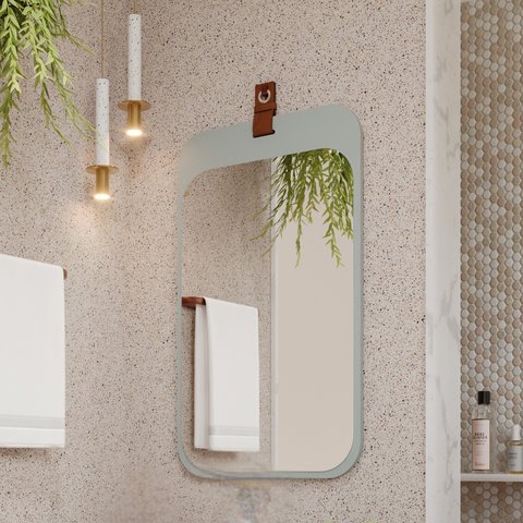 Espelheira Para Banheiro Alça em Couro Monet Espresso Móveis