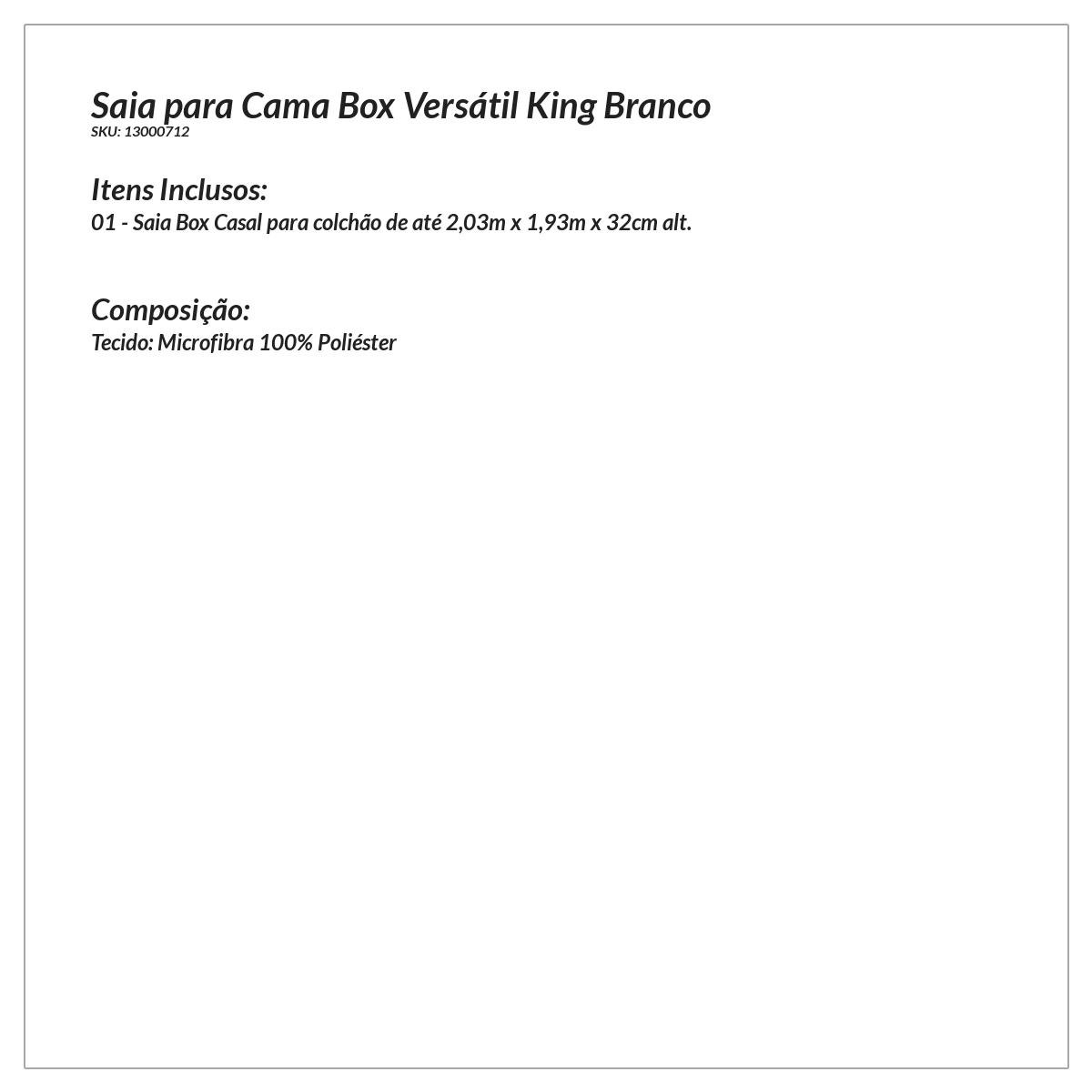 Saia Para Cama Box Casal King 1 Peça Versátil Branca - 3