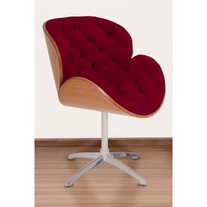 Poltrona Decorativa Bella Laminada Pé Giratório de Alumínio Capitonê Cor:vinho