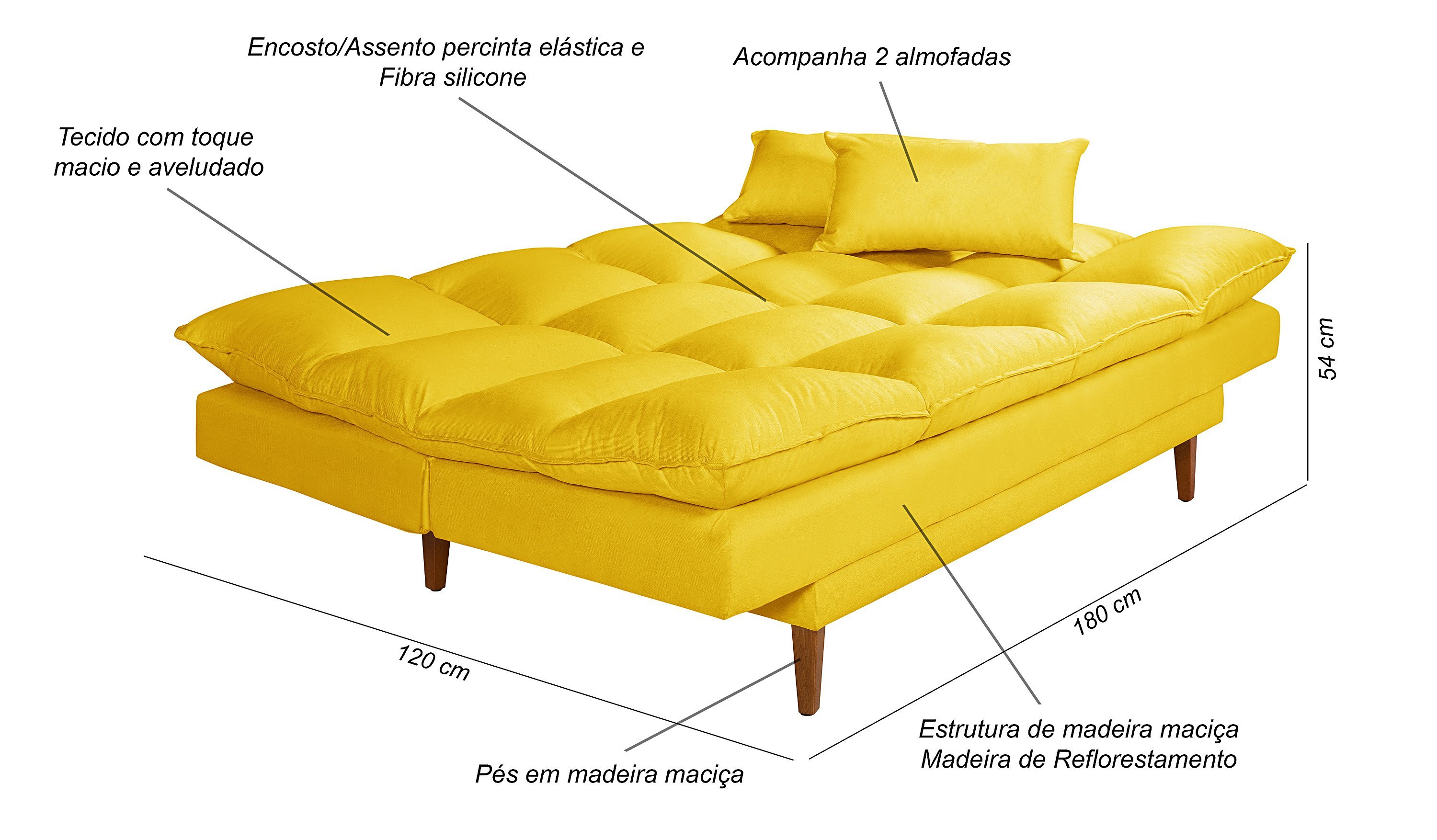 Sofá Cama Casal 3 Lugares Andorra Suede Amarelo 374 Império Estofados - 7