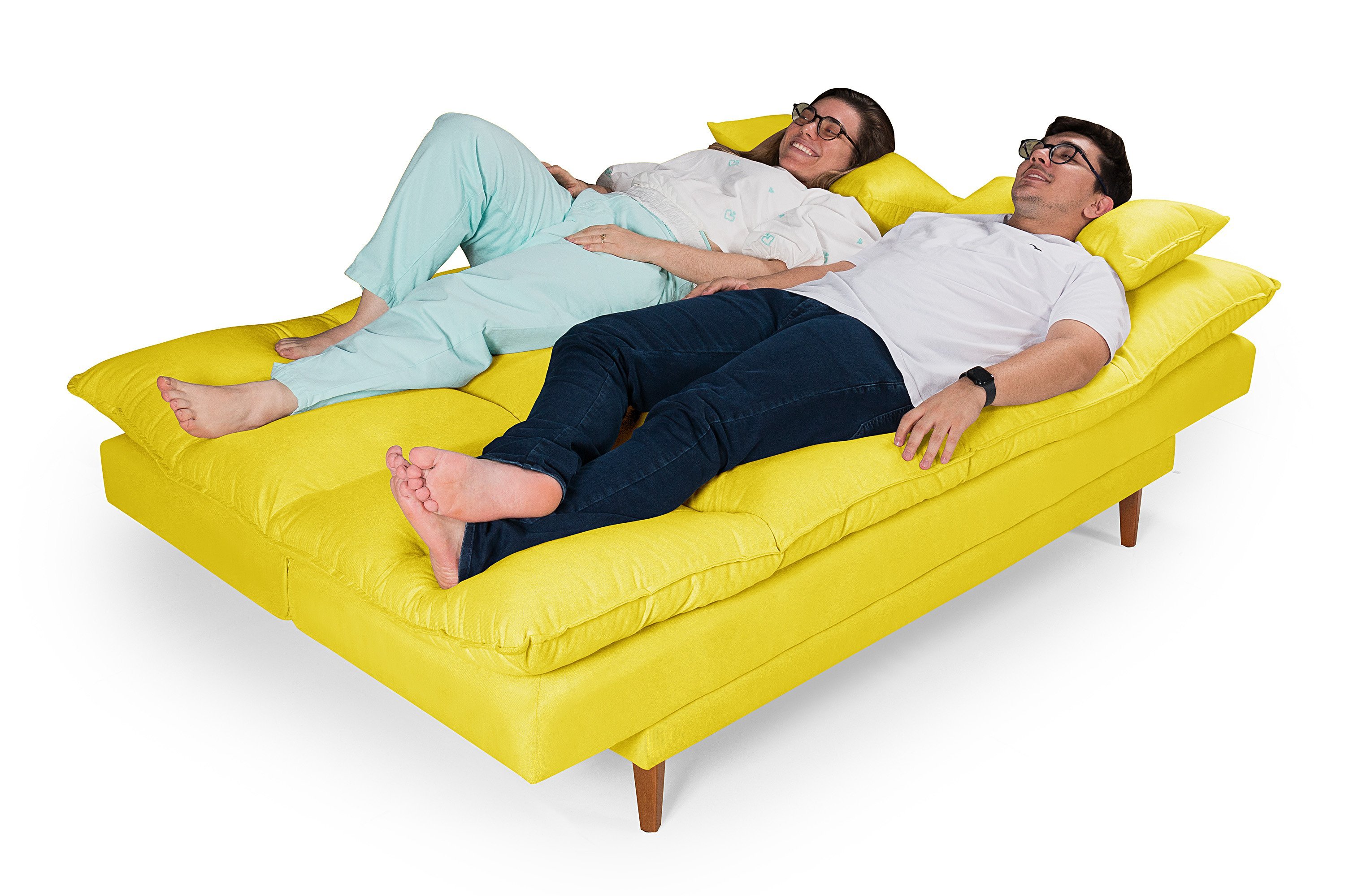 Sofá Cama Casal 3 Lugares Andorra Suede Amarelo 374 Império Estofados - 2