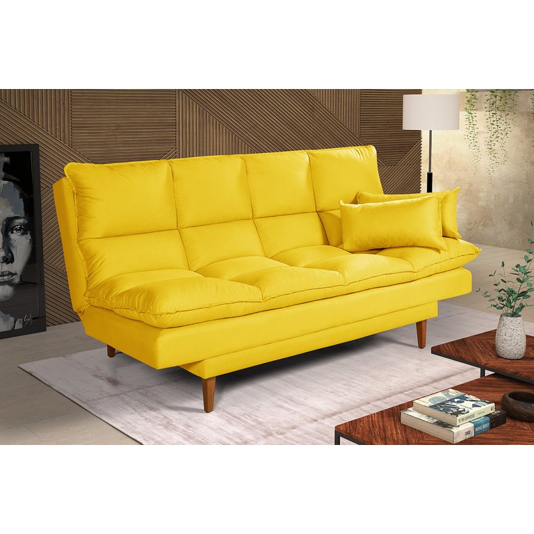 Sofá Cama Casal 3 Lugares Andorra Suede Amarelo 374 Império Estofados