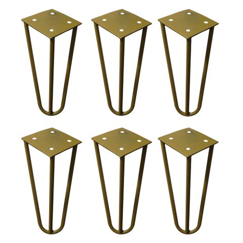 Kit 6 Pés de Metal 15 CM Hairpin Legs Mesas de Centro Puffs Dourado