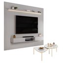 Ver imagem 1 de Painel Trento 275 Ripado com Bancada com LED com Mesa de Centro Lina e Cleia Bali Bali Dj-Móveis
