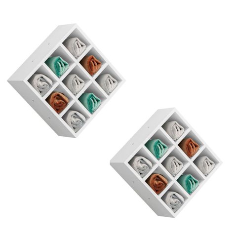 Kit 2 Suporte Porta Toalha Alice 9 Nichos Toalheiro Multiuso:branco