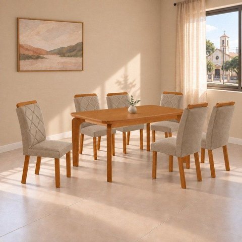 Conjunto de Mesa de Jantar Dublin 180 Tp MDF Laminado Canto Copo 6 Cadeiras Irlanda