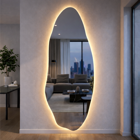 Espelho Orgânico 150x60 com Led Touch Quente Frio Decoração Pinterest Polido Lopazzi Quarto Sala