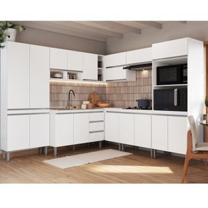 Cozinha Modulada Athena 8 Peças 3 Balcões 3 Armários Torre Quente e Paneleiro