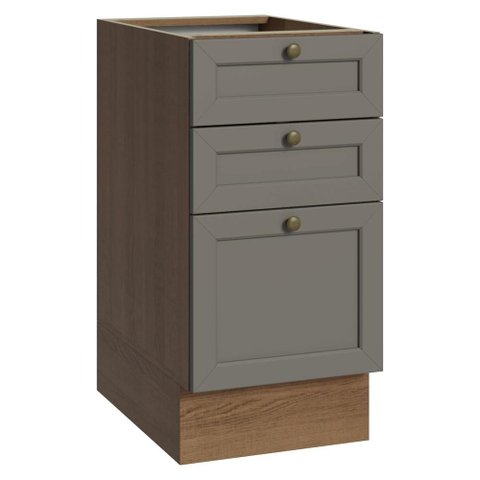 Balcão de Cozinha 40 cm 3 Gavetas (sem Tampo) Rustic/Cinza Vik Madesa