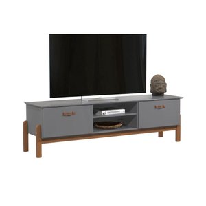 Rack Bancada Tv 60 Pol Retrô 1.60m Sonetto Pés Palito Madeira Maciça - Cinza