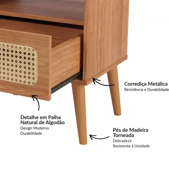 Ver imagem 6 de Mesa de Cabeceira com 1 Gaveta Tela Natural 100% MDF Marrom