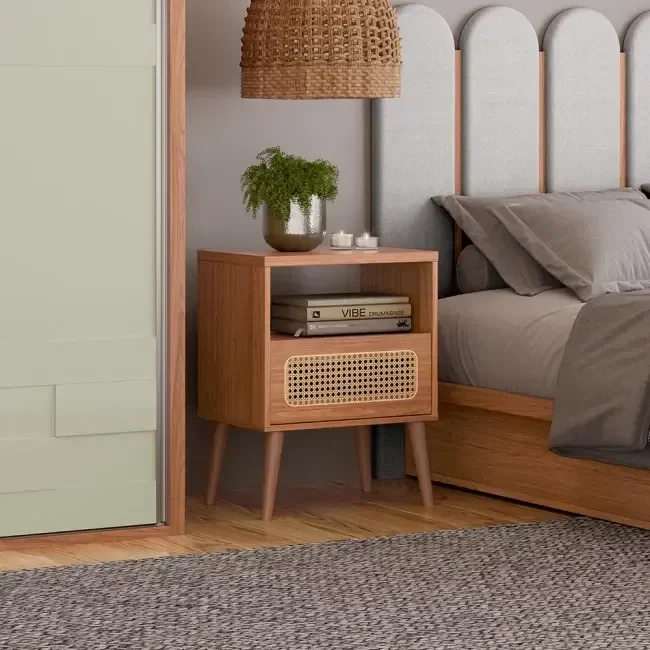 Ver imagem 1 de Mesa de Cabeceira com 1 Gaveta Tela Natural 100% MDF Marrom