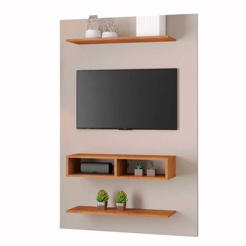 Painel para Tv até 50 Byte com Nicho e 2 Prateleiras Shop Jm - Off White / Mel