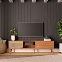 Ver imagem 1 de Rack Retrô para TV até 85 Polegadas 100% MDF 220cm 2 Gavetas Marrom