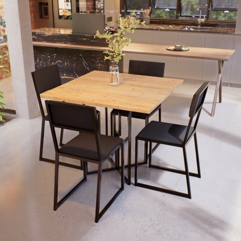 Conjunto Mesa de Jantar Quadrada Pinus 4 Cadeiras Estofado Riviera Industrial Don Castro Decor