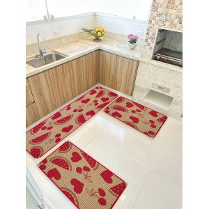 Jogo Tapete Cozinha Kit 3 Peças Sisal Antiderrapante Ks-82