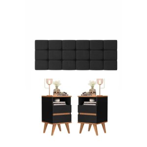 Conjunto Mesa de Cabeceira com Cabeceira Retrô Pés Palito - Pop - Varias Cores - Preto/nature