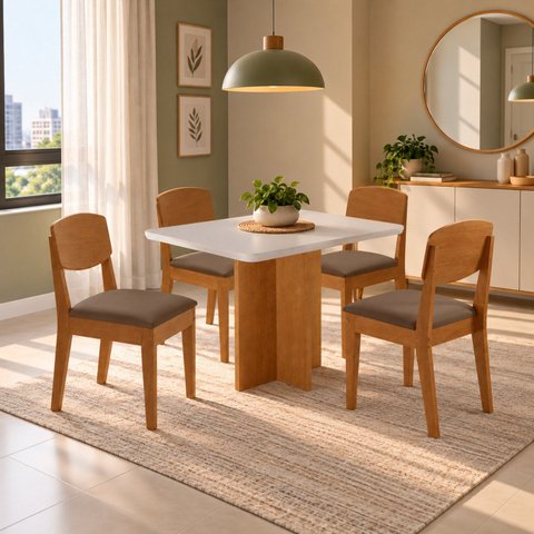 Conjunto Sala de Jantar Mesa Moscou Tp Canto Copo com 4 Cadeiras Cleo