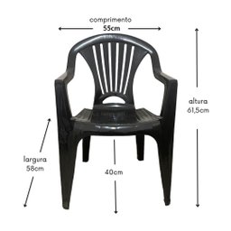 Cadeira Poltrona Apoio de Braço Plástica Alta Black Arqplast - 6