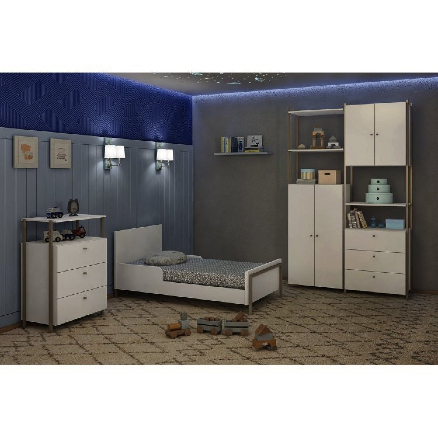Quarto de Bebê Completo 1 Closet 1 Cômoda 1 Berço Mini Cama Metalic MDF Industrial Móveis Estrela - 13