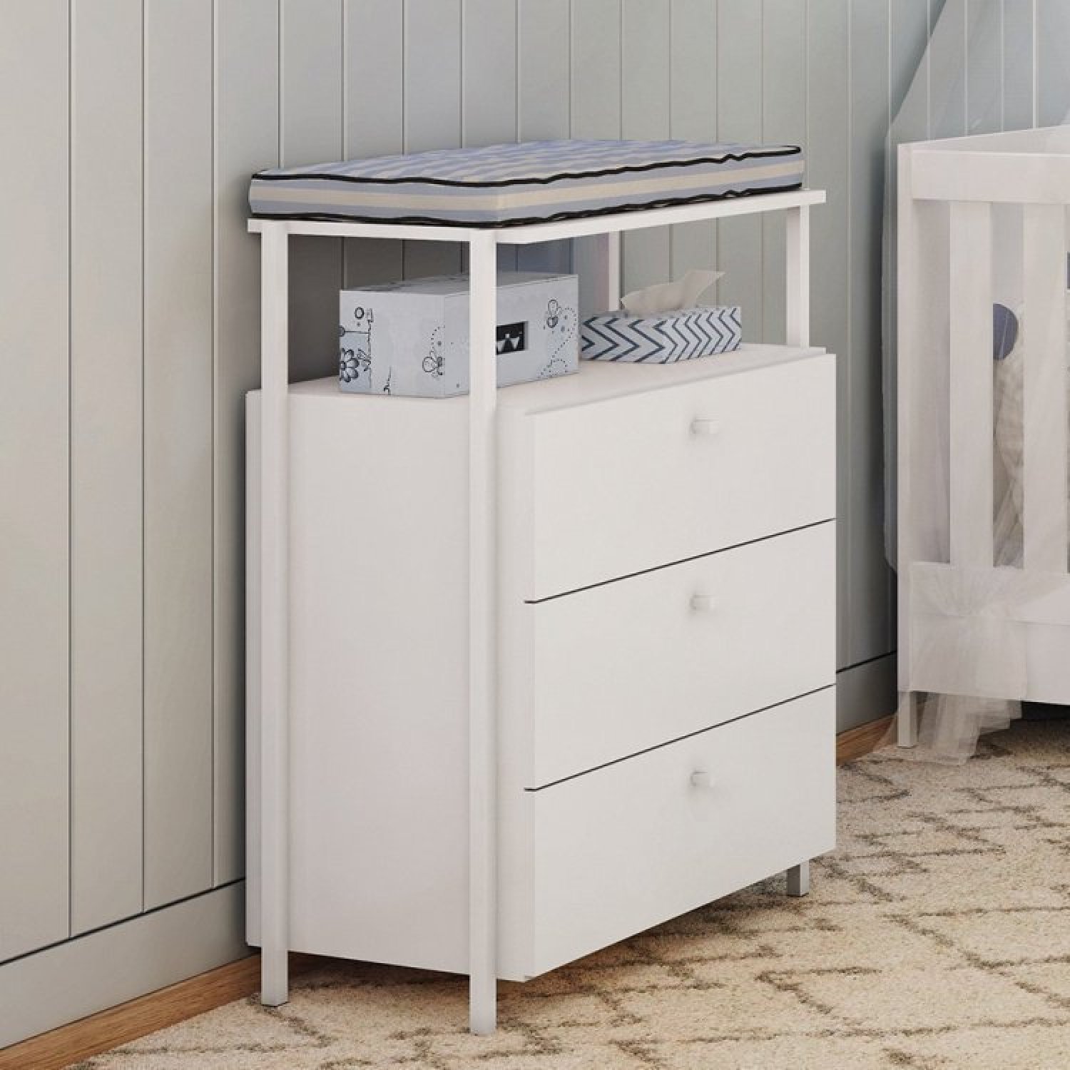 Quarto de Bebê Completo 1 Closet 1 Cômoda 1 Berço Mini Cama Metalic MDF Industrial Móveis Estrela - 14