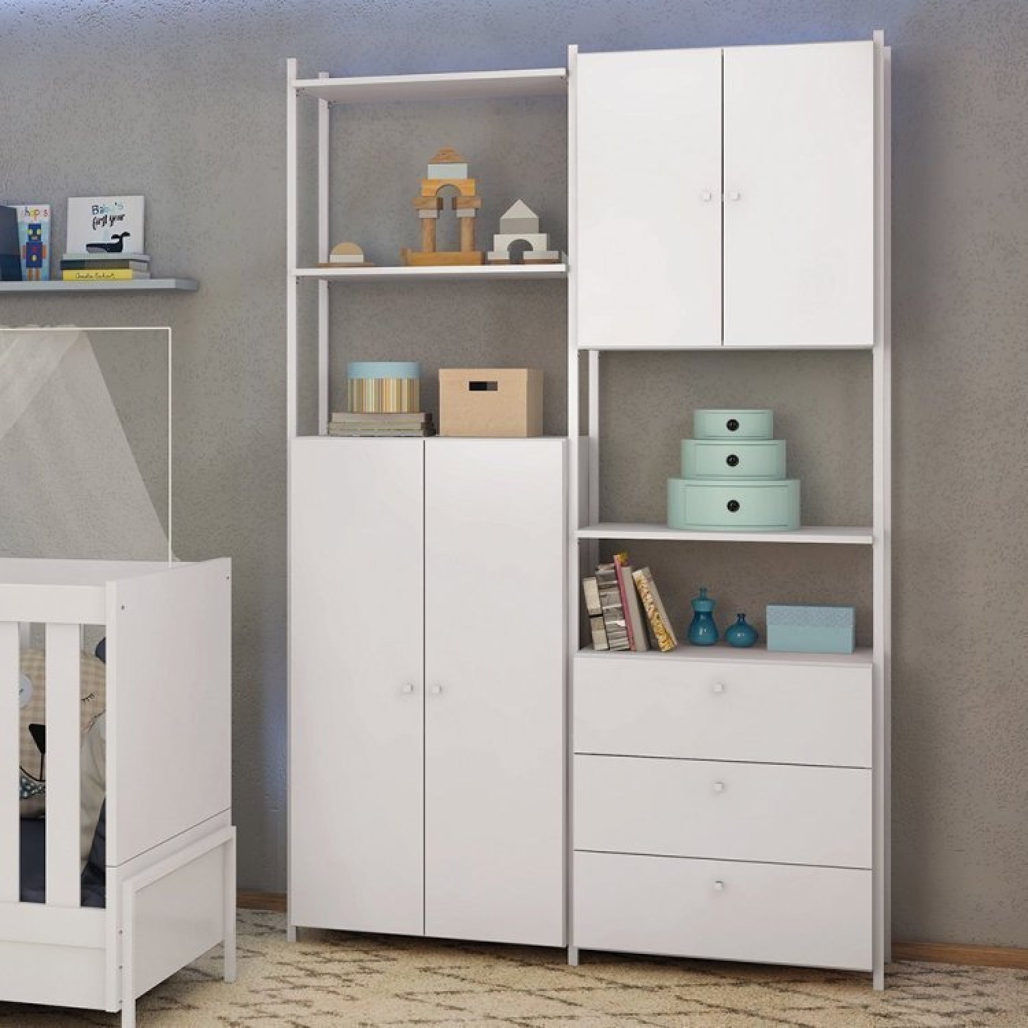 Quarto de Bebê Completo 1 Closet 1 Cômoda 1 Berço Mini Cama Metalic MDF Industrial Móveis Estrela - 6
