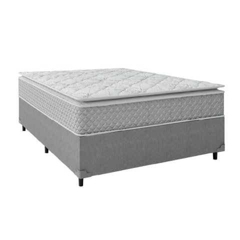 Cama Box Casal Colchão Molas Ensacadas Pillow Top Perfect 138X188X71Cm Cinza/Branco