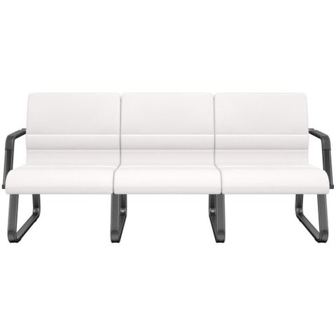 Cadeira Longarina 3 Lugares Recepção com Braço Pés Preto Lev P03 Vinil Branco - Lyam Decor