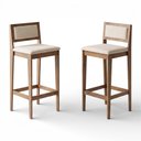 Ver imagem 4 de Kit 02 Banquetas Altas Lenna 99cm em Madeira e Encosto Estofado Linho Cru - Desk Design