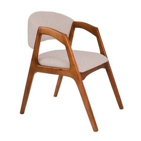 Cadeira de Jantar Gabriela em Madeira e Mdf Cerejeira Linho Bege