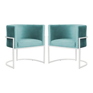 Kit 02 Poltrona Luana Veludo Azul Turquesa Base Branca - Fm